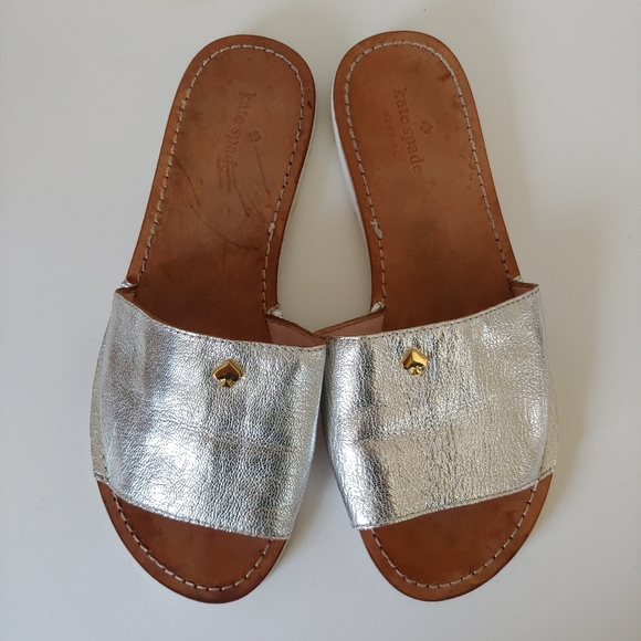Kate Spade Imperiale Leather Metallic Slide Sandals Size 7.5 - Picture 4 of 13